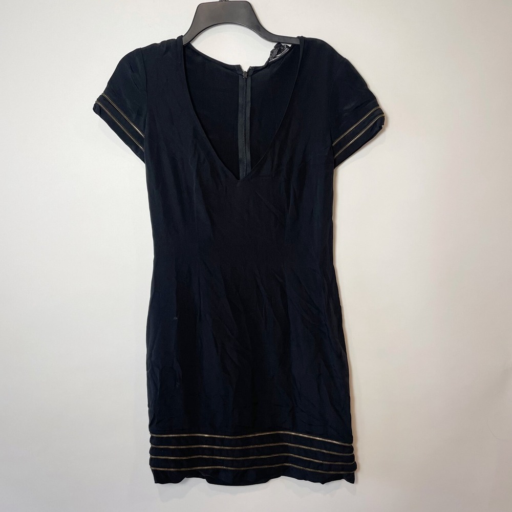 Jay Godfrey Womens Short Sleeve Mini Sheath Dress Black 8 V-Neck Zipper Trimmed